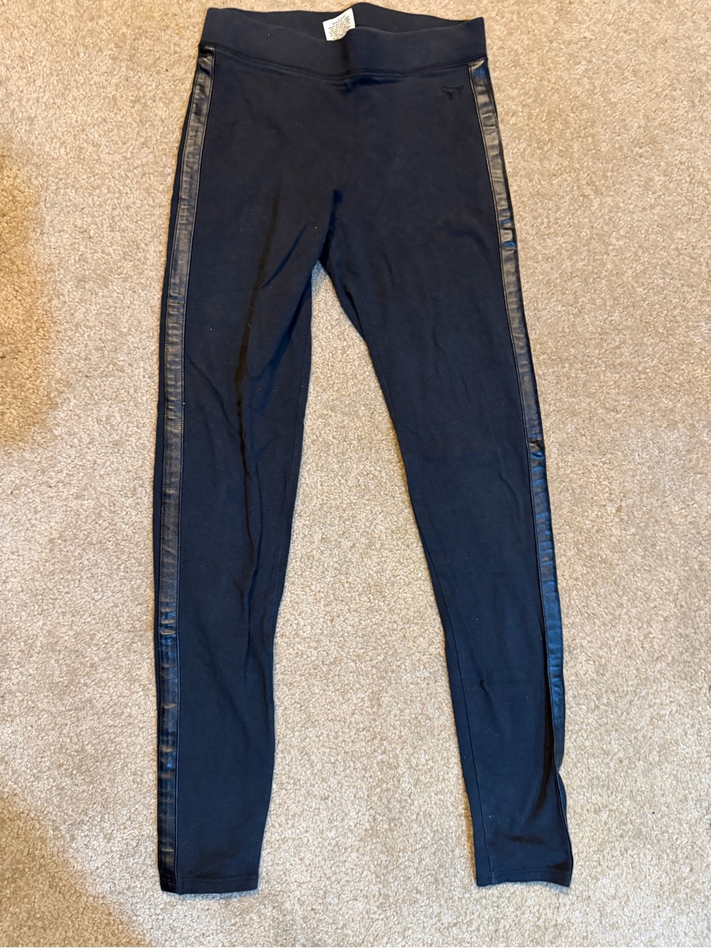 PINK Victoria's Secret Black Faux Leather-Strip Leggings